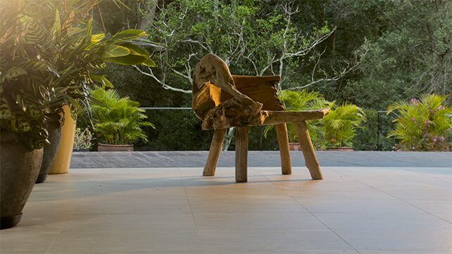 Poolside deck at dusk