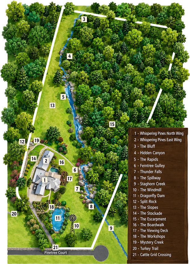 Site map of Whispering Pines estate
